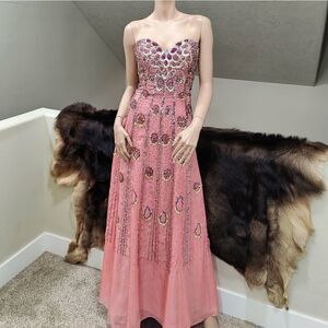 Stunning Strapless Tencel Chiffon Floral Beading Evening Dress